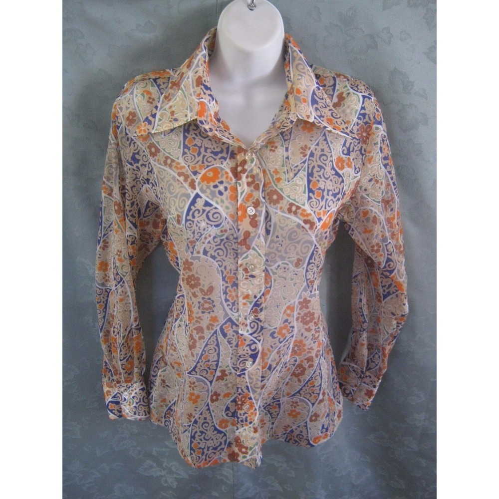 Vintage 60's Barbara Lee Sheer Shirt Size 16 100% Nylon Top